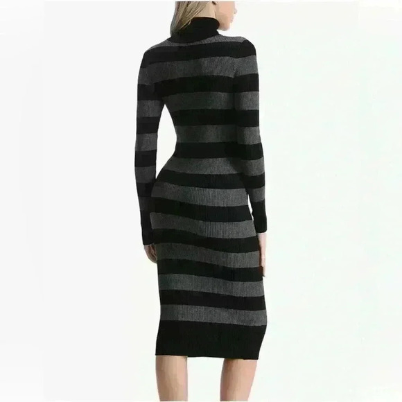 Rocorose Bodycon Gray & Black Striped Sweater Dress with Turtleneck - Size S/M - Picture 3 of 6